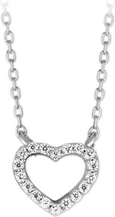 The Jewelry Collection Ketting Hart Zirkonia - Zilver Gerhodineerd