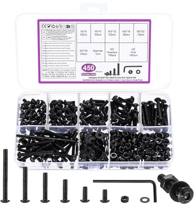 M3 Schroevenset Assortiment - 450 Stuks Inbusschroeven met Moeren en Ringen