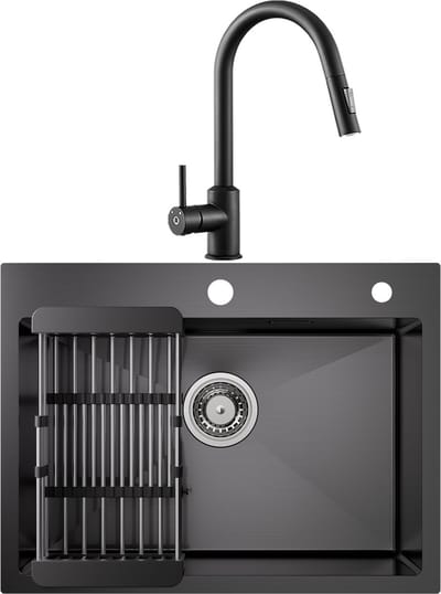 CECIPA max Spoelbak RVS (60x45CM) Antraciet - Spoelbak Keuken Met Keukenkraan - Spoelbakken Keuken Met Afdruiprek - Met Kraangat - RVS Gootsteen Met Afdruiprek