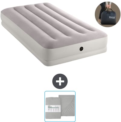 Intex Luchtbed - 1-Persoons - 99 x 191 x 30 cm - Grijs - Inclusief pomp en Hoeslaken
