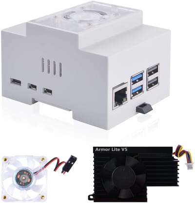 SnelShoppen - Raspberry Pi 5 Behuizing, DIN-rail ABS Behuizing met Actieve Koeler Koelventilator, Modulaire Doos voor Elektrische Panelen, Ideaal voor