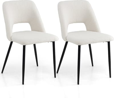 COSTWAY Set van 2 eetkamerstoelen, gestoffeerde keukenstoelen met rugleuning, gestoffeerde stoelen zonder mouwen, zithoogte 49 cm, modern, stoel voor keuken, eetkamer, restaurant, metalen frame