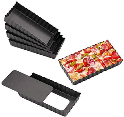 carmdering - Mini Tart Pan Square 4 Inch - Vierkante Taartvorm Met Uitneembare Bodem - Quiche Pan Set - Veilige Antiaanbaklaag - Golfrand Ontwerp - Koolstofstaal - Duurzaam En Stijlvol - Ideaal Voor Feesten En Thuis Bakken - Set Van 6