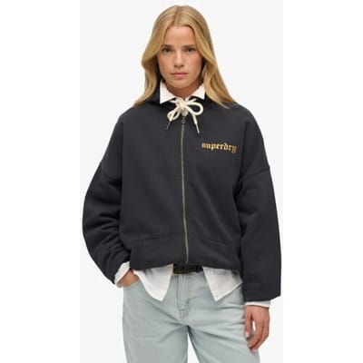 Superdry Old School Tattoo Oversized Hoodie met Rits Dark Grey Grootte: 44