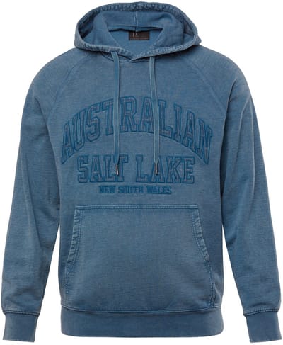 JP 1880 - Heren - Hoodie badges vintage look capuchon kangoeroezak - Oceaanblauw - Maat 5XL