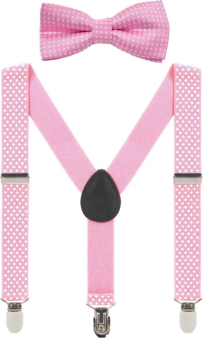 Fako Fashion - Kinder Bretels Met Vlinderstrik - Kinderbretels - Vlinderdas - Strik - Stipjes - 65cm - Roze