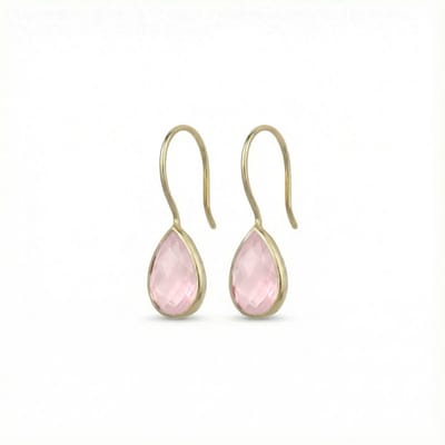 Dames Oorbellen Goudkleurig Rozenkwarts Druppel Mini (14K Gold Plated) | cadeau dames