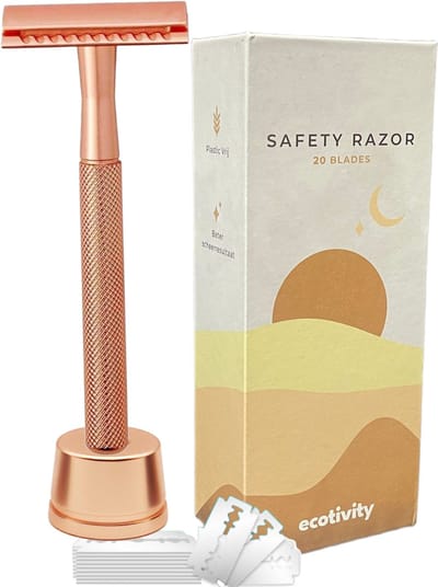 Ecotivity Safety Razor Scheermesjes Voor Vrouwen met 20 Double Edge Scheermesjes - Dubbelzijdig Klassiek Scheermes - Rosé Velvet - Scheermesjes Zero Waste - Scheermesjes Vrouw Veiligheidsscheermes