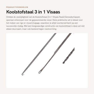 Dailygoods- Gereedschapset Hoogwaardig Koolstofstaal - 3 in 1 - Haaknaald/Stringer Naald/Boornaald - Lichtgewicht - Antislip Handvat - Duurzaam - Visgereedschap