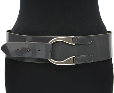 Dames afhangriem donkergrijs lakleder - 7 cm breed - Lak leer - Brede riem - Chique - Maat 85