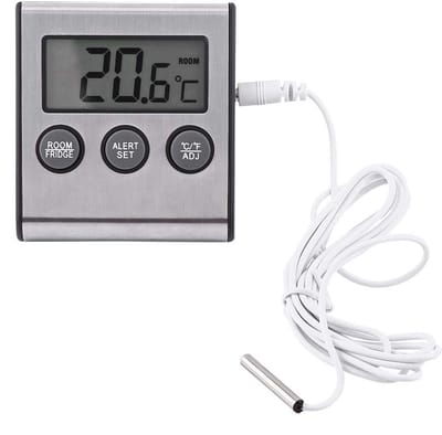Byshayne - Digital Refrigerator Thermometer - Waterdicht - Magnetisch en Houder - Zilver - Freezer Thermometer - Max Min Functie - Geschikt voor Bin...