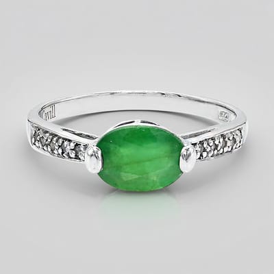 Cavill - 925 Sterling Zilver Ring met Bahia Smaragd 0,75 ct Ovaal - Platina Geplateerd - Elegante Luxe Zirkonia Ring - Maat 17