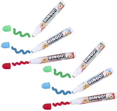 Engelhart Bingo stiften/markers/dabbers - 6x - blauw/geel/rood - 20 ml