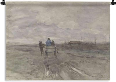 Wandkleed Anton Mauve - Boerenkar op een landweg - Schilderij van Anton Mauve Wandkleed katoen 60x45 cm - Wandtapijt met foto