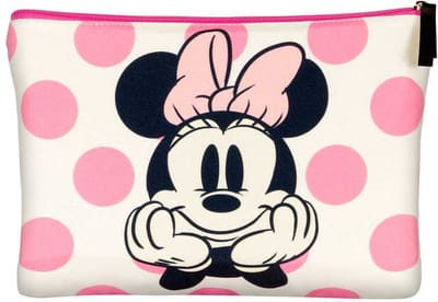 Toilettas, Make-up-tas van Minnie Mouse Dots - Disney - Creme Wit met Roze Stippen (Afmeting: 30,5x2x22,5 cm)