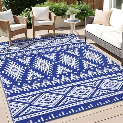 Outdoor Kleed - Terraskleed Picknickkleed - Buiten Ontspannen - Waterdicht UV-bestendig - 180x270 cm - Blauw Wit
