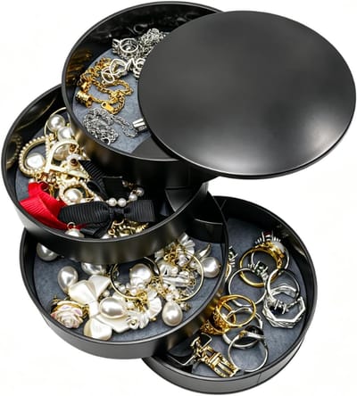Sieraden Organizer - Juwelendoosje - Accessoires Opbergen - Draaibaar 4 Lagen - 10x10x10 cm - Zwart