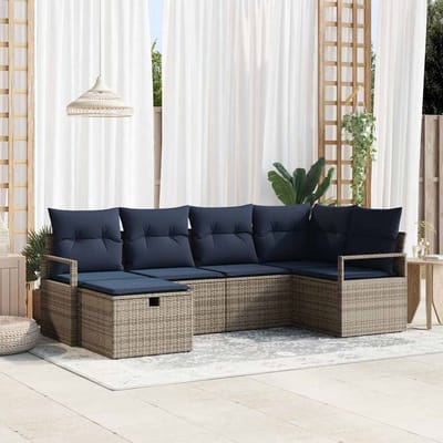 vidaXL - Bankstel - 6 - st - Grijs - en - Marineblauw - poly - rattan