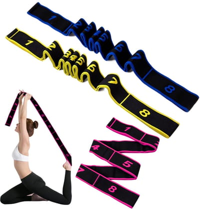 3 Stuks Yoga-stretchband, Gymnastiek Stretch Band Kinderen, Weerstandsbanden met 8 Lussen, Stretching Bands Yoga Straps, Yogas Stretch Band, voor Pilates, Yogas, Dansen, Training, Rek, Gymnastiek