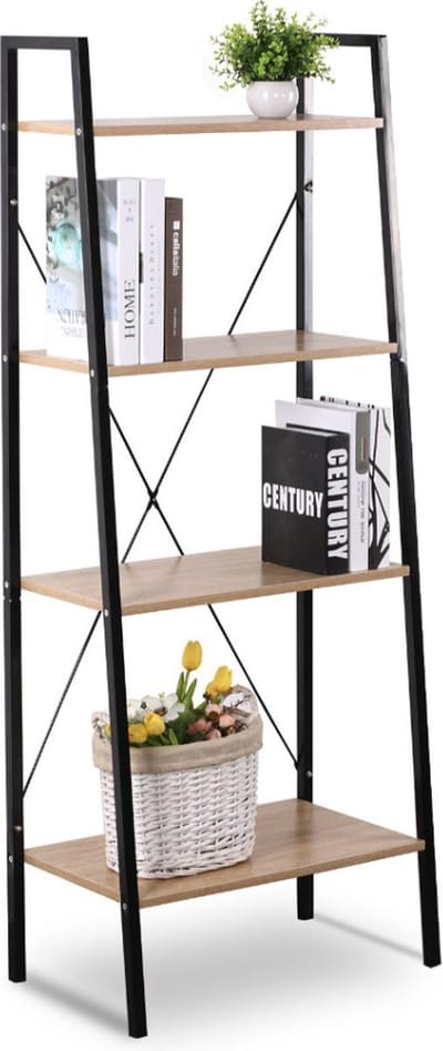 Bolt Edge Boekenkast - Industrieel - Zwart/eiken - 4 Lagen - 60x35x148cm - Woonkamer/Slaapkamer