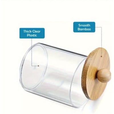 Stijlvolle acryl voorraadpotten met houten DEKSELS - perfect voor wattenstaafjes, make-up pads en kleine spullen - een must-have voor thuisorganisatie transparant