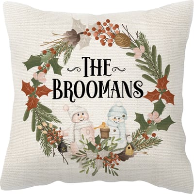 Solofiesta Kerst Krans Serie - Kussenhoes - Met Naam - Kerstkrans Design met Sneeuwpoppen - Perfect Kerstcadeau