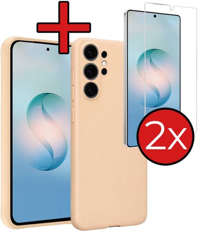 Hoesje - Met 2x Screenprotector - Geschikt voor Samsung Galaxy S26 Ultra - Sterk & Shockproof - Telefoon Hoes - Back Cover - Siliconen Case - Telefoonhoes - Zand