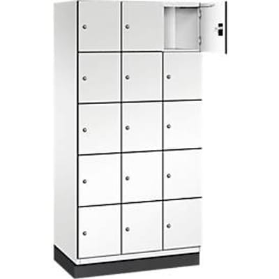 C+P Cambio lockerkast, 3 vakken, 15 vakken, met plint, B 900 x D 525 x H 1980 mm, verkeerswit/wit