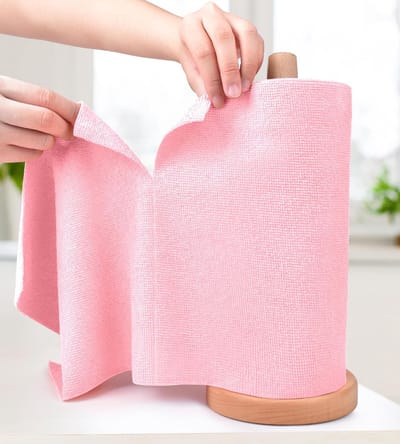 KZQ Rol microvezelreinigingsdoeken - afscheurbare, herbruikbare microvezelpapieren handdoeken, pluisvrij, wasbaar, 20 vellen, geschikt voor keuken, auto, servies en delicate oppervlakken (roze).