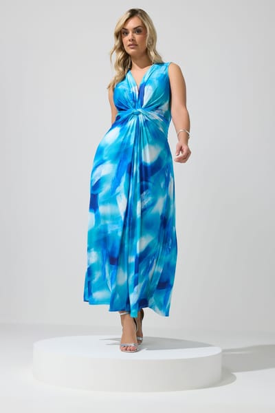 Yours London Blauwe Abstracte Jurk Met Knoopdetail Size 42