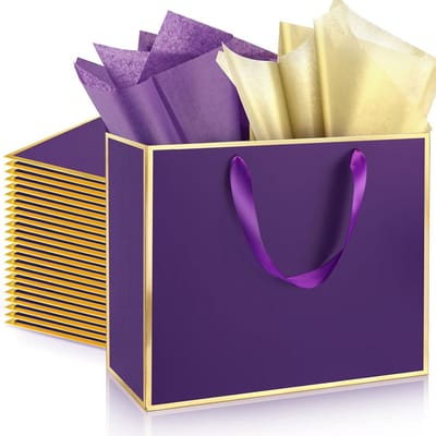 12 Metallic Geschenkzakjes met Handvatten en Tissuepapier voor Cadeaus