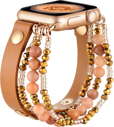 Stravo Boho Stijl Kralen Armbandje Geschikt voor Apple Watch 42mm (Series 11/10), 41mm (Series 9/8/7), 40mm (Series 6/5/4/SE 1/2/3), 38mm (Series 3/2/1) - Bruin - Handgemaakt Elastisch Dames Horlogebandje - Elegante Kralen Bandje