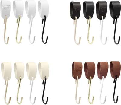 GARD Garderobehaken lus met S-kledinghaken | Leren lus veganistisch PU-leer | Decoratieve leren band voor garderobenstangen, kledingrekken, leren riem (zwarte band / zwarte haak, 3-delige set)