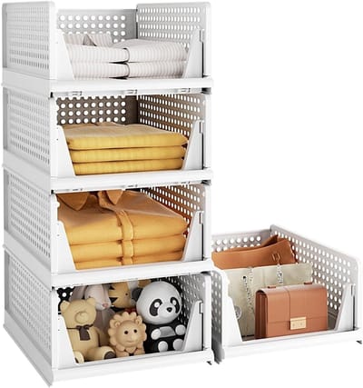 Cosensi - Opvouwbare Plastic Opbergdozen - Multifunctionele Organizer - Wit - Stapelbare Baskets - Ideaal voor Keuken en Slaapkamer