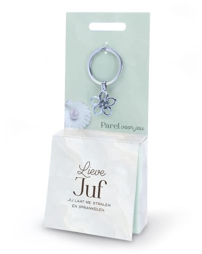 Sleutelhanger met parel | Wensparel | Thema: Juf | Merk: Miko | Kleur: Zilver