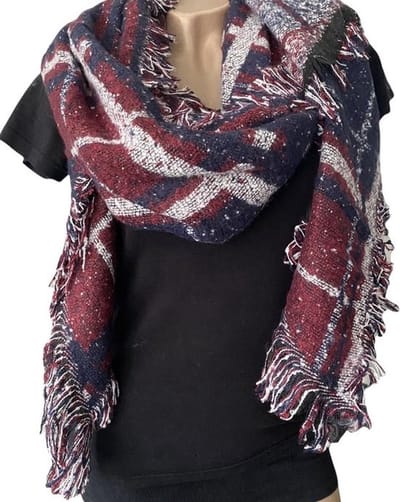 Warme Sjaal - Geblokt - 2-Zijdig - Bordeauxrood - 180 x 70 cm (XR-10)