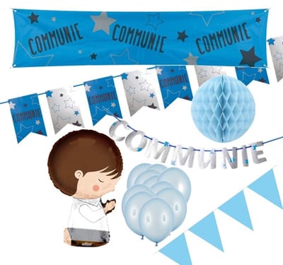 Feest pakket communie blauw jongen - versiering - blauw 7 delig.