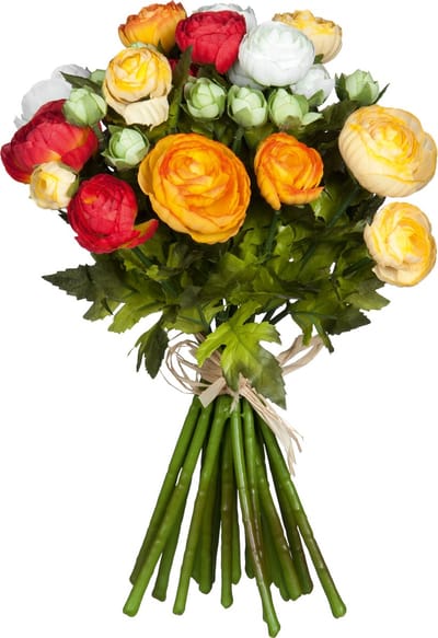 Mica Decorations Boeket - kunstbloemen - oranje/wit - Ranunculus/ranonkel - 35 cm - Bruidsboeketten