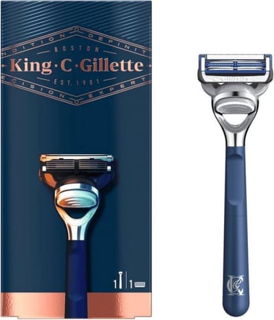 Gillette - King C. Gillette - Scheerset - Blue Chrome - Duurzaam en stijlvol - Houder & 1 Navulscheermesje