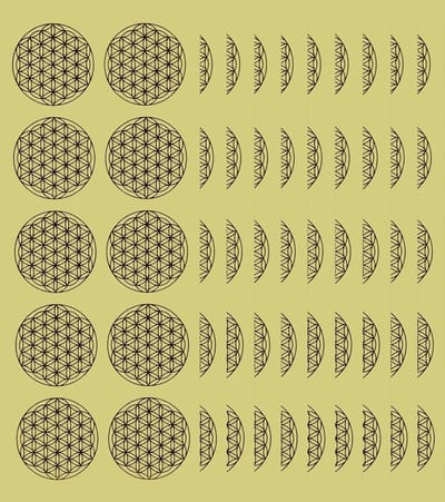 Bloem van het leven stickers - Set van 100 goudkleurige folie reliëf stickers - Zelfklevend - Afmeting 50 x 50 mm - Spirituele decoratie voor thuis