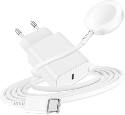 Otronica Watch Oplader met USB‑C Adapter 20W – Draadloze Snellader Geschikt voor Series 10/9/8/7/6/SE/5/4/3/Ultra – Magnetische Sneloplader Compact & Reisklaar