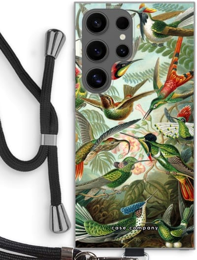 Case Company® - Hoesje met koord geschikt voor Samsung Galaxy S24 Ultra hoesje met Koord - Haeckel Trochilidae - Telefoonhoesje met Zwart Koord - Bescherming aan alle Kanten en Over de Schermrand