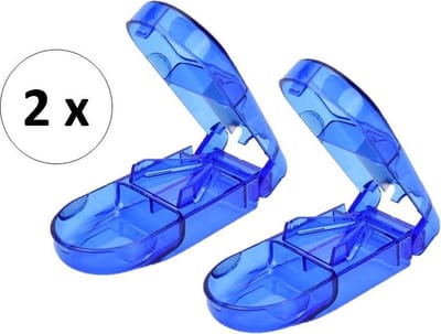 Knaak Pillensnijder / Bewaardoosje voor pillen - 2 stuks - Compact & Veilig - Blauw