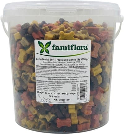 Famiflora Semi-Moist Soft Treats Mix Bones - 3500 gr - Zachte hondensnacks - Extra zachte textuur - Ideaal als trainingssnack - Grootverpakking 3,5kg