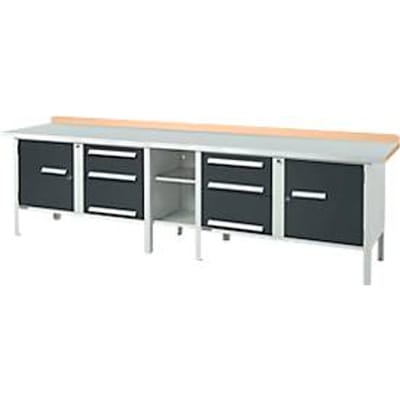 Werkbank in kastuitvoering Schäfer Shop Select PWi 300-2, ESD, beuken multiplexplaat, met stalen deksel, tot 750 kg, B 3000 x D 700 x H 840 mm, antraciet/lichtgrijs