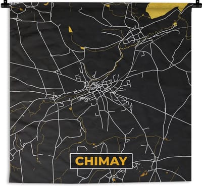 Wandkleed - Wanddoek - Chimay - Stadskaart - Goud - Kaart - Plattegrond - 180x180 cm - Wandtapijt