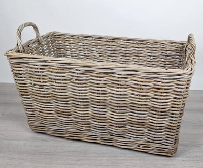 Houtmand-Met wielen-Rechthoek-Riet-Rotan-Houten frame - L84xBr44xH45