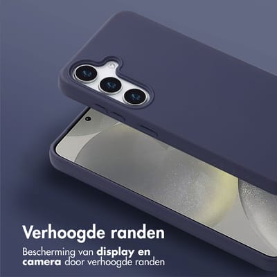 Selencia Hoesje - Geschikt voor Samsung Galaxy S25 - Siliconen hoesje met afneembaar koord - Donkerblauw