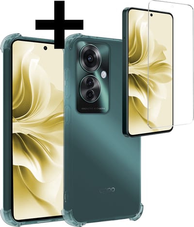Hoesje - Met Screenprotector - Geschikt voor OPPO Reno 11F - Sterk & Shockproof - Siliconen Case - Back Cover - Telefoon Hoes - Shock Proof - Telefoonhoesjes - Transparant