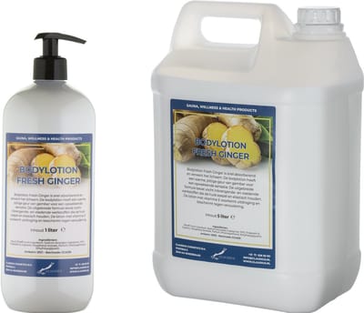 Bodylotion Fresh Ginger 1 liter met gratis pomp - hervulbaar + Jerrycan 5 Liter navulling
